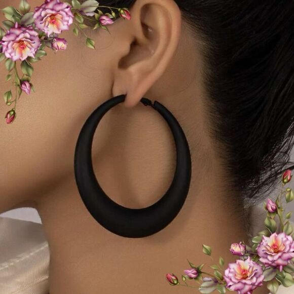 Minimalist Black Hoop Earrings - Picture 1 of 11